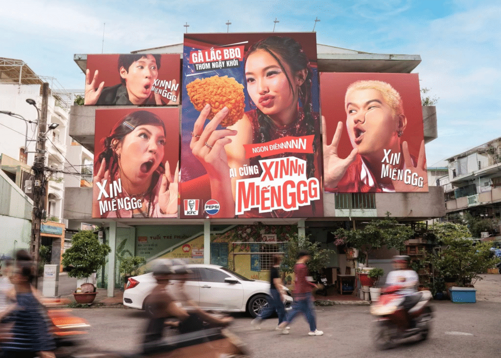 OOH "xin miếnggg" trong chiến dịch Gà Lắc BBQ của KFC